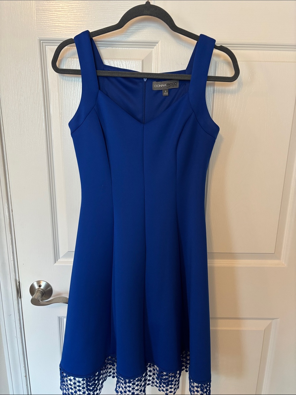 Donna Ricco Cobalt Blue Sleeveless A-Line Dress with Lace Hem